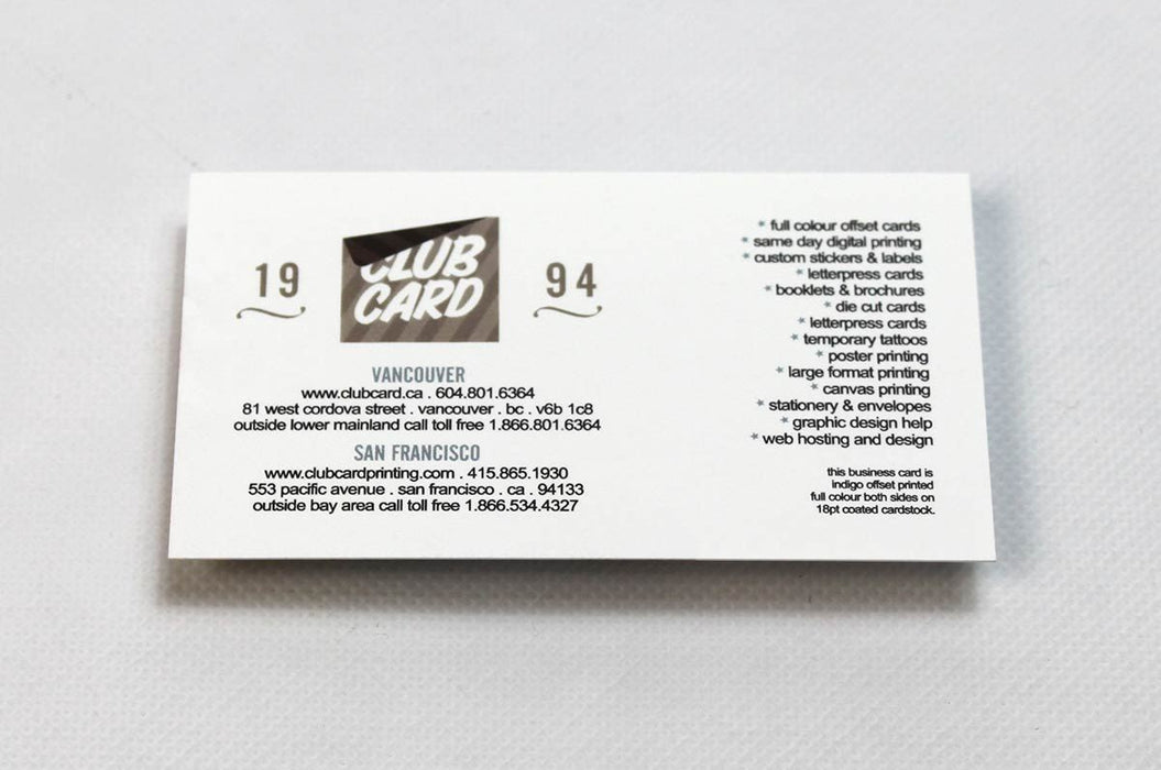 Coated Business Cards 18pt - Clubcard Printing Canada