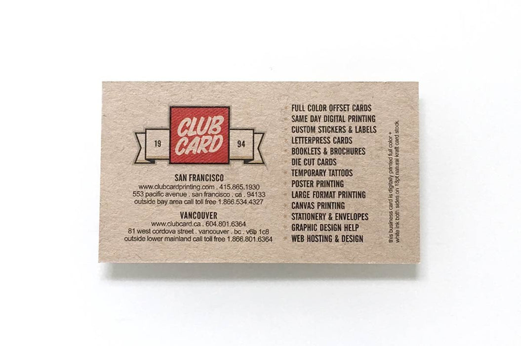 Natural Kraft Business Cards 18pt - Clubcard Printing Canada