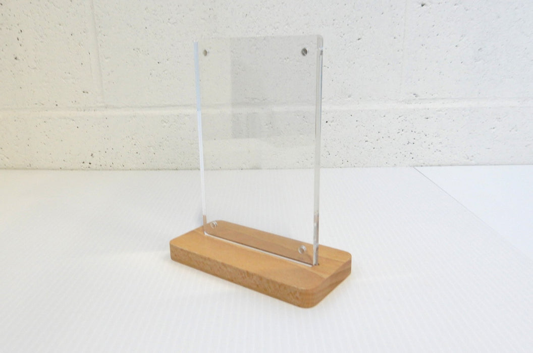 Quick Change Acrylic 4x6 Sign And Menu Holder w/ Magnets And Wood Base - Clubcard Printing Canada