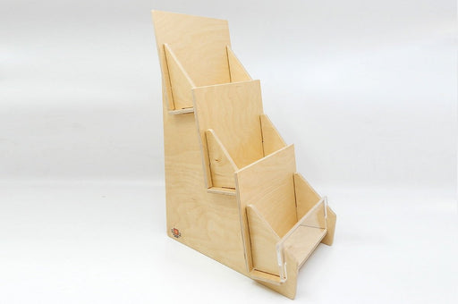 Three Level Birch Wood Slim Card Display Rack With 5.5" Wide Shelves - Clubcard Printing Canada