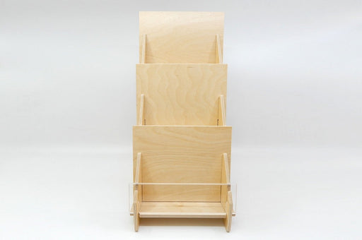 Three Level Birch Wood Slim Card Display Rack With 5.5" Wide Shelves - Clubcard Printing Canada